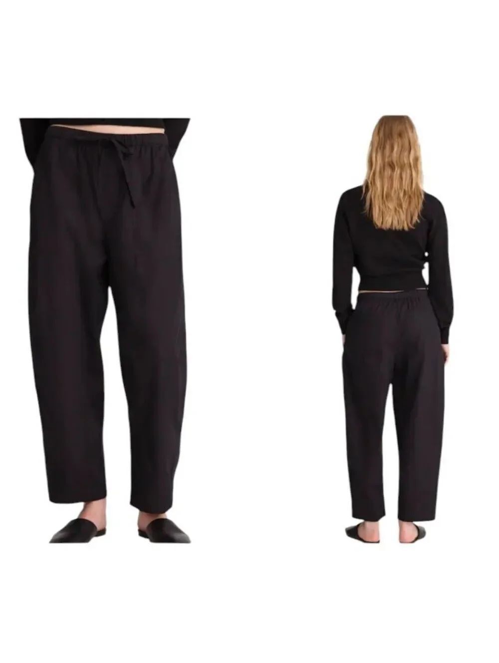 NWT Madewell Pull-On Barrel-Leg Utility Pants Poplin Jet Black Size L